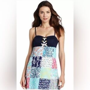 Lilly Pulitzer Colorful Patchwork Dress with Lace-Up Detail, size 4